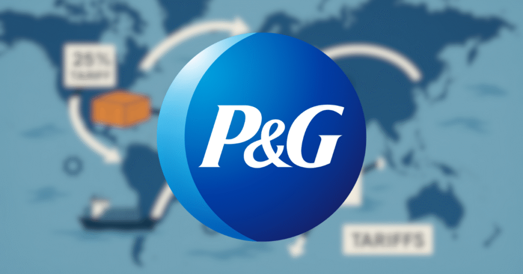 Illustration of global supply chain disruptions due to tariffs, highlighting financial impact on Procter & Gamble, trade routes, and strategic adjustments.