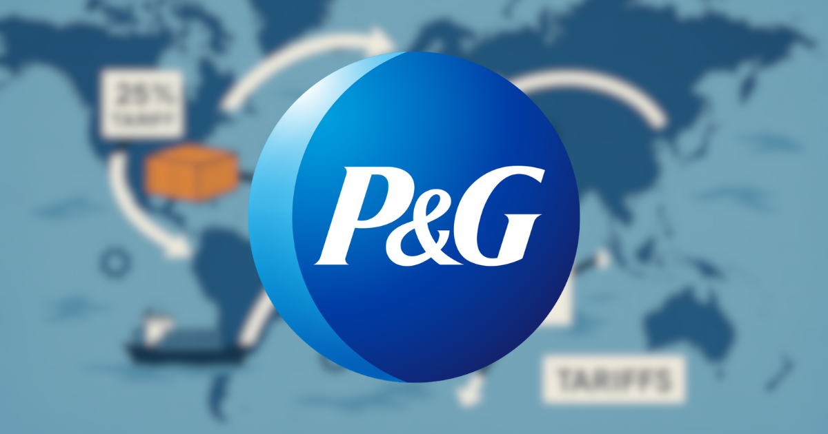 Illustration of global supply chain disruptions due to tariffs, highlighting financial impact on Procter & Gamble, trade routes, and strategic adjustments.